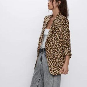 ZARA Animal Leopard Print Oversized Blazer